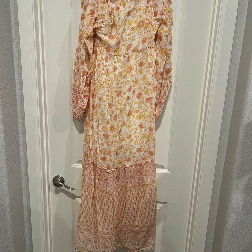 New Billabong Boho Yellow and Orange Floral Cream Bow Maxi Dress - Picture 9 of 12